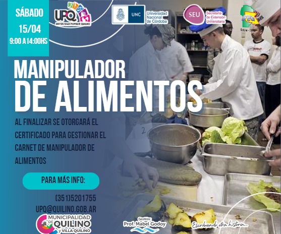 Inscripciones abiertas para el curso de Manipulador de Alimentos
